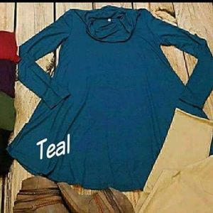 Azules Teal Tunic Cowl Neck L